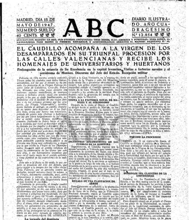 Así contó ABC en 1947 la entrega a Franco de la máxima distinción de las Fallas