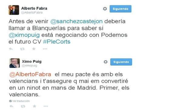 Ximo Puig se enzarza con Fabra en Twitter y le acusa de actuar como un «ninot»