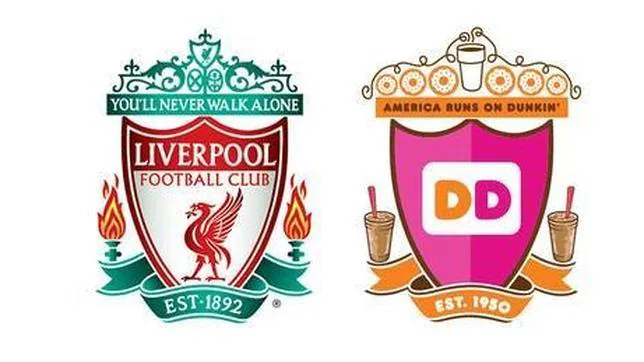 El escudo del Liverpool y el creado por Dunkin Donuts
