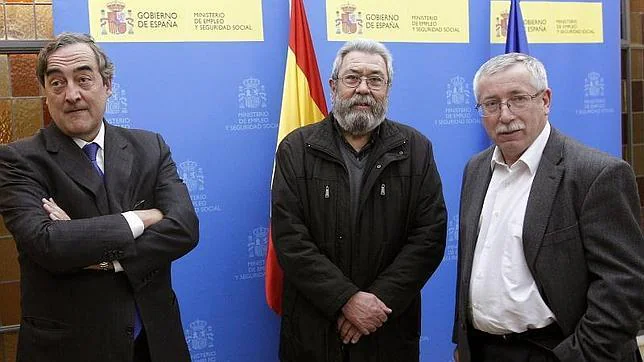 Juan Rosell, Cándido Méndez e Ignacio Fernández Toxo, en la imagen