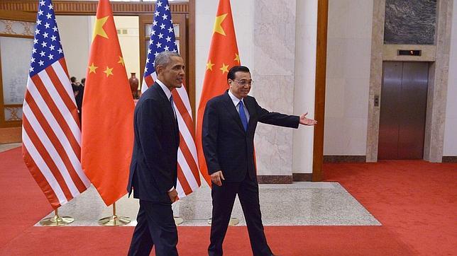 El presidente de Estados Unidos, Barack Obama, junto al primer ministro chino, Li Keqiang
