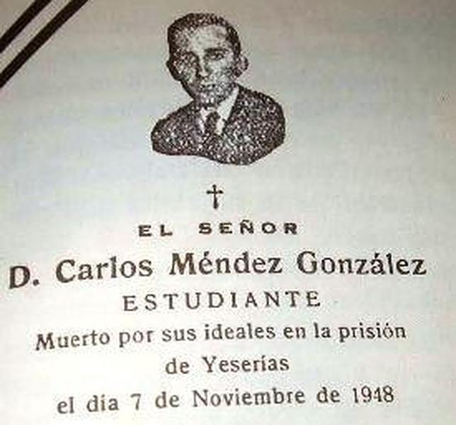 Recordatorio de la muerte del joven Carlos Méndez