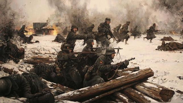 Pintura de la División Azul en el frente del Voljov, 1942