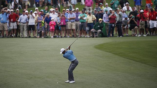 Tiger Woods, durante su primer entrenamiento en Augusta