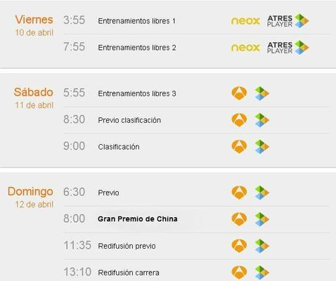Horarios del GP de China