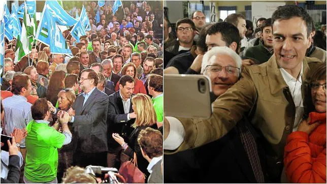 Mariano Rajoy (imagen de la izquierda) y Pedro Sánchez (derecha) en dos actos de campaña