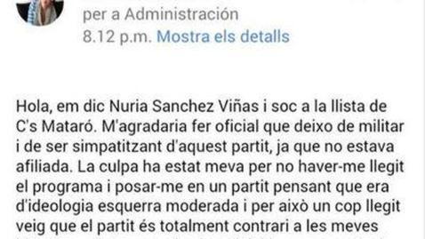 Dimite una candidata de Ciudadanos al leer el programa y considerarlo de derechas