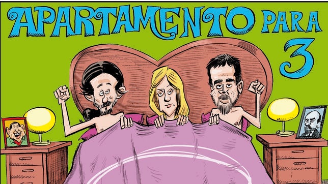 Viñeta de Puebla con Pablo Iglesias, Rosa Díez y Alberto Garzón