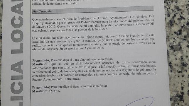 El alcalde denuncia al PSOE por acusarle de cobrar dietas y «enchufar» a familiares