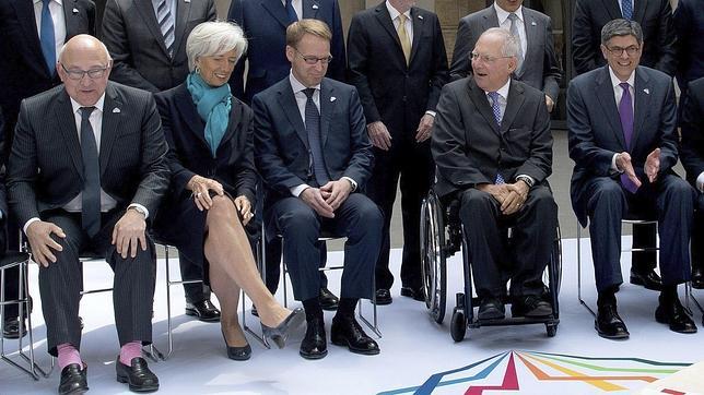 Michel Sapin, Christine Lagarde, Jens Weidmann, Schaeuble y Jack Lew durante la reunión del G-7