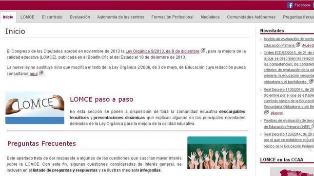 Captura de pantalla del portal web sobre la Lomce