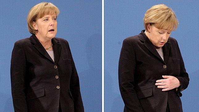 La canciller germana, Angela Merkel, canta el himno nacional durante la convención de la Unión Cristianodemócrata Alemana (CDU), en marzo de 2010