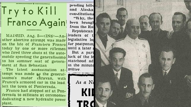 A la izquierda, el relato de los hechos en el Milwaukee Sentinel del 6 de agosto de 1949; a la derecha, Francisco Franco durante el acto al que había asistido previamente