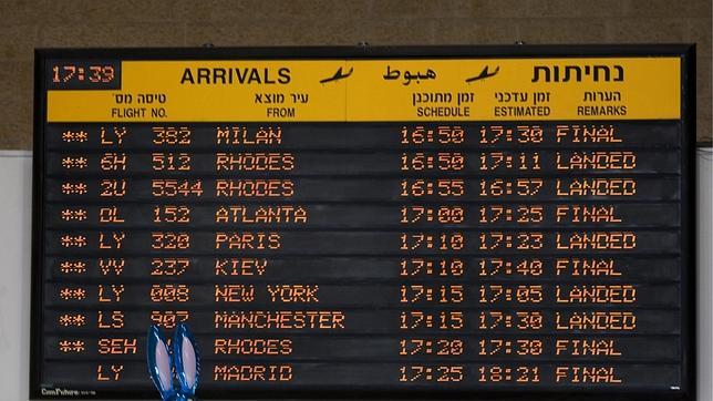Imagen de las pantallas de información del aeropuerto de Tel Aviv