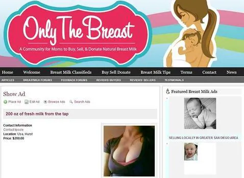 Capturas de la web más famosa de venta de leche materna