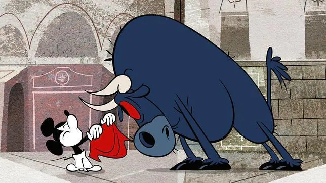 Mickey Mouse, con un trapo rojo frente a un gran toro, en una imagen cedida por Disney Channel