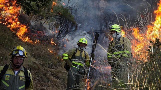 Controlado el incendio declarado en Las Omañas que llegó a escasos metros de las viviendas