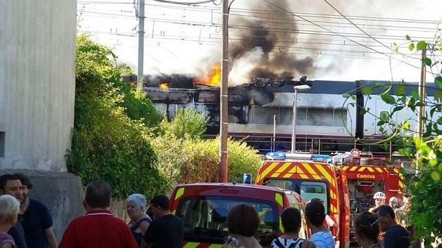 Detalle del incendio registraro en un vagón en el tren AVE que cubre Marsella y Madrid