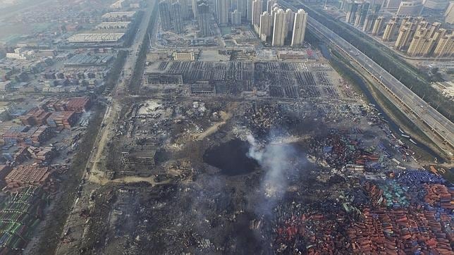 Vista aérea de los destrozos provocados por la explosión en Tianjin (China)