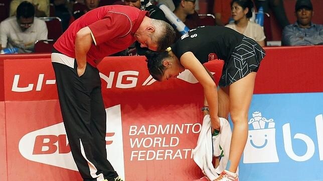 Fernando Rivas y Carolina Marín, durante el Mundial de bádminton