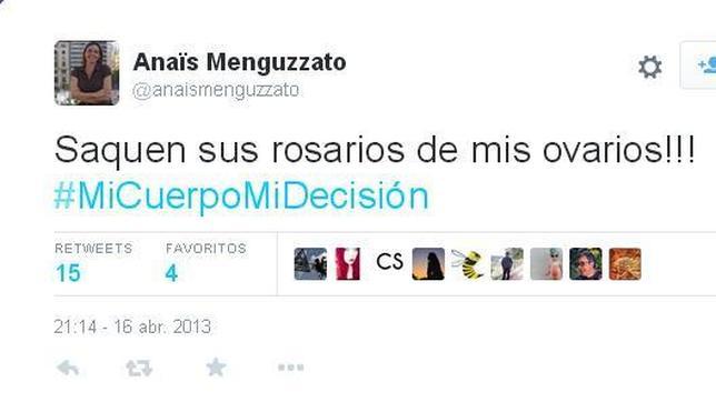 La directora del Instituto de las Mujeres: «Saquen sus rosarios de mis ovarios!!! #MiCuerpoMiDecisión»