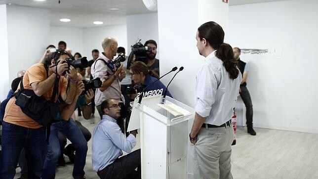 Pablo Iglesias en la sede de Podemos