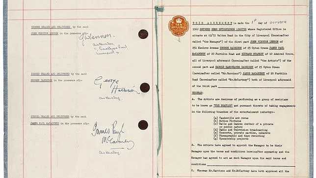 El contrato que lanzó a la fama a los Beatles, vendido por 500.000 euros