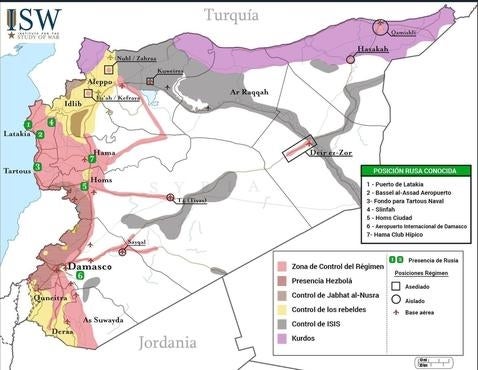 Mapa de actuación de Rusia y del resto de actores en la guerra de Siria