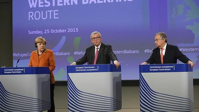 Angela Merkel, Jean-Claude Juncker y Antonio Guterres