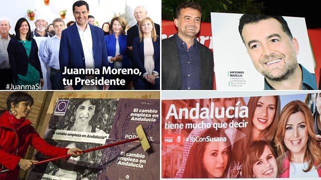 Los diferentes carteles electorales de PP, IU-CA, Podemos y PSOE