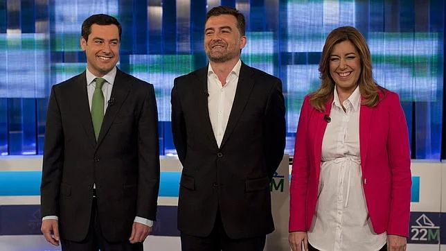 Juanma Moreno, Antonio Maíllo y Susana Díaz, en el debate de Canal Sur
