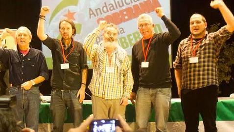 Sabino Cuadra, Pablo Iglesias, Sánchez Gordillo, Cañamero y David Fernández, en enero de 2014