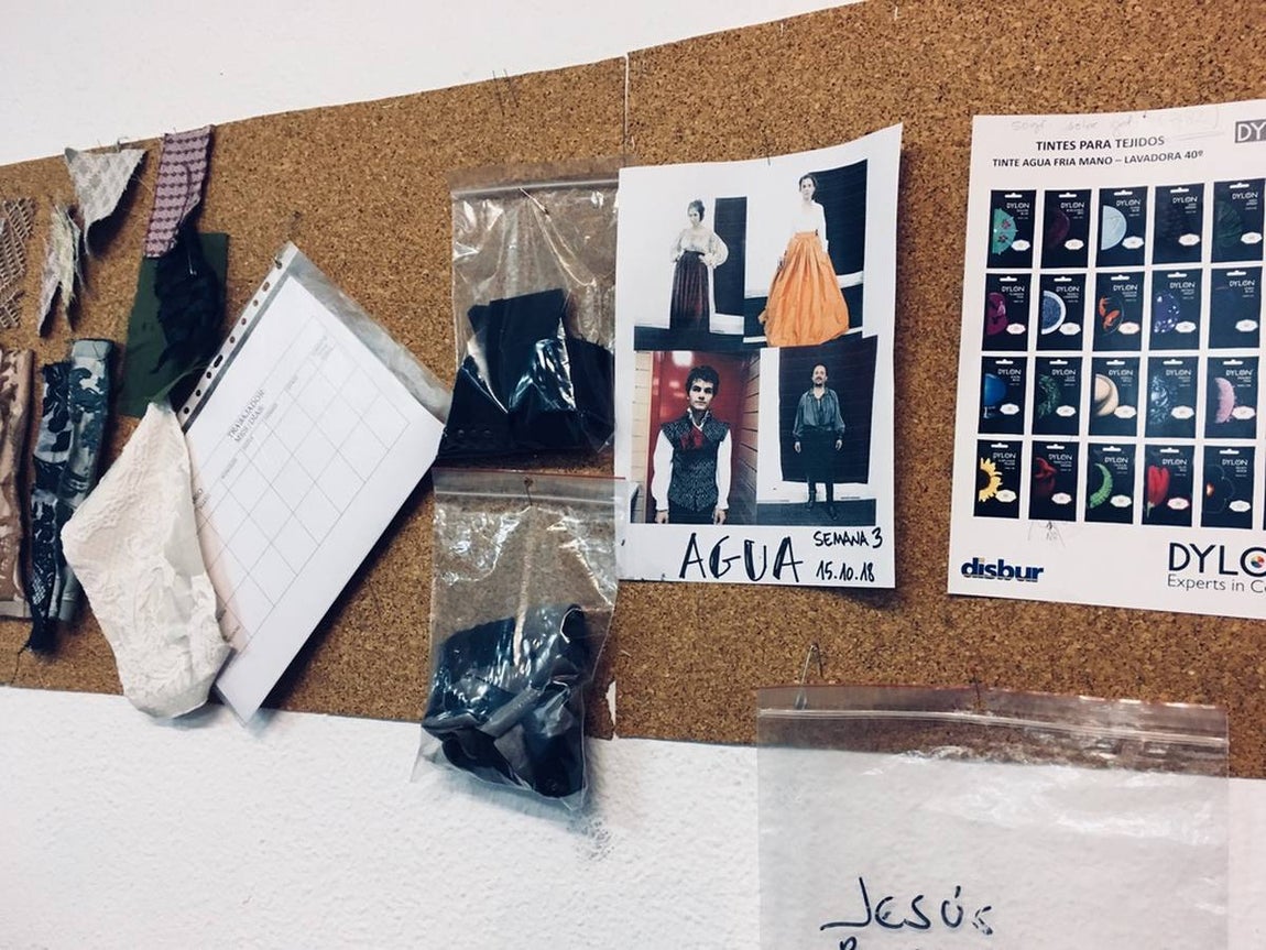 Panel  de pruebas de la sala de ambientación en la nave de vestuario. 