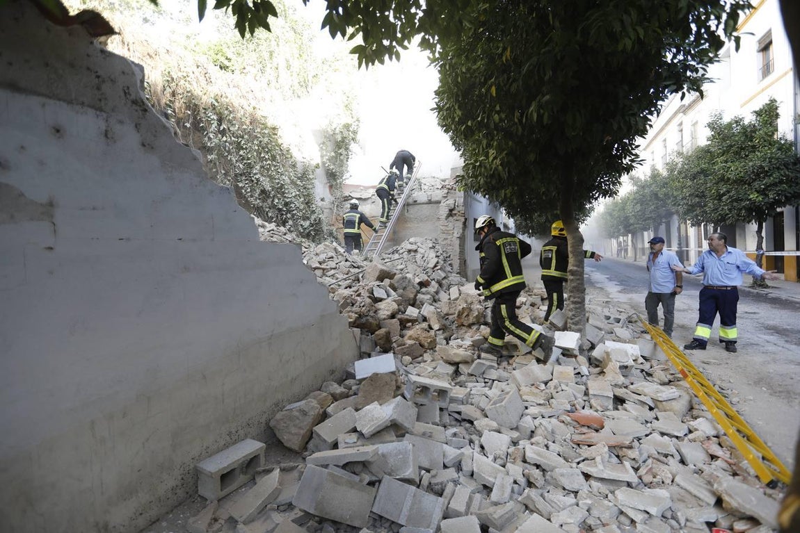 El derrumbe de un muro en la calle San Fernando de Córdoba, en imágenes