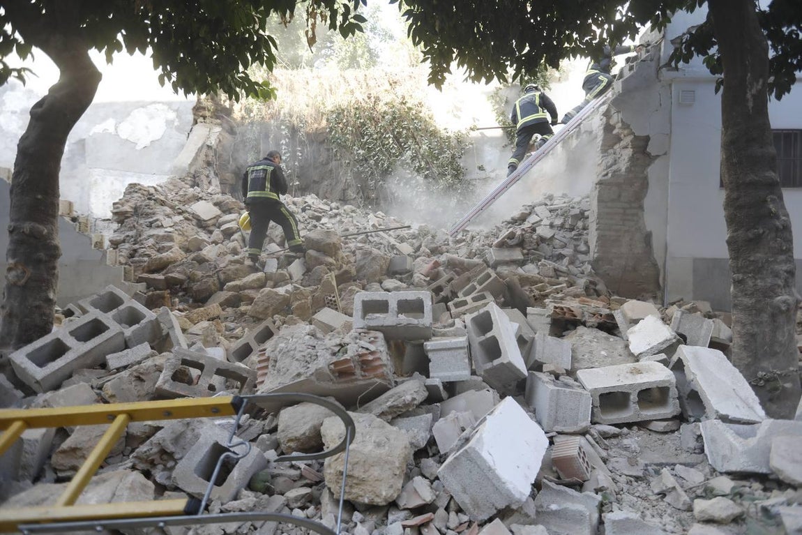 El derrumbe de un muro en la calle San Fernando de Córdoba, en imágenes