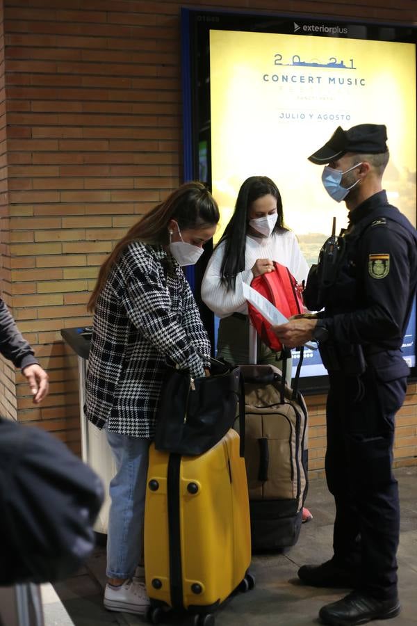 Agentes de la Policía Nacional realizan un control a los viajeros de tren en Santa Justa