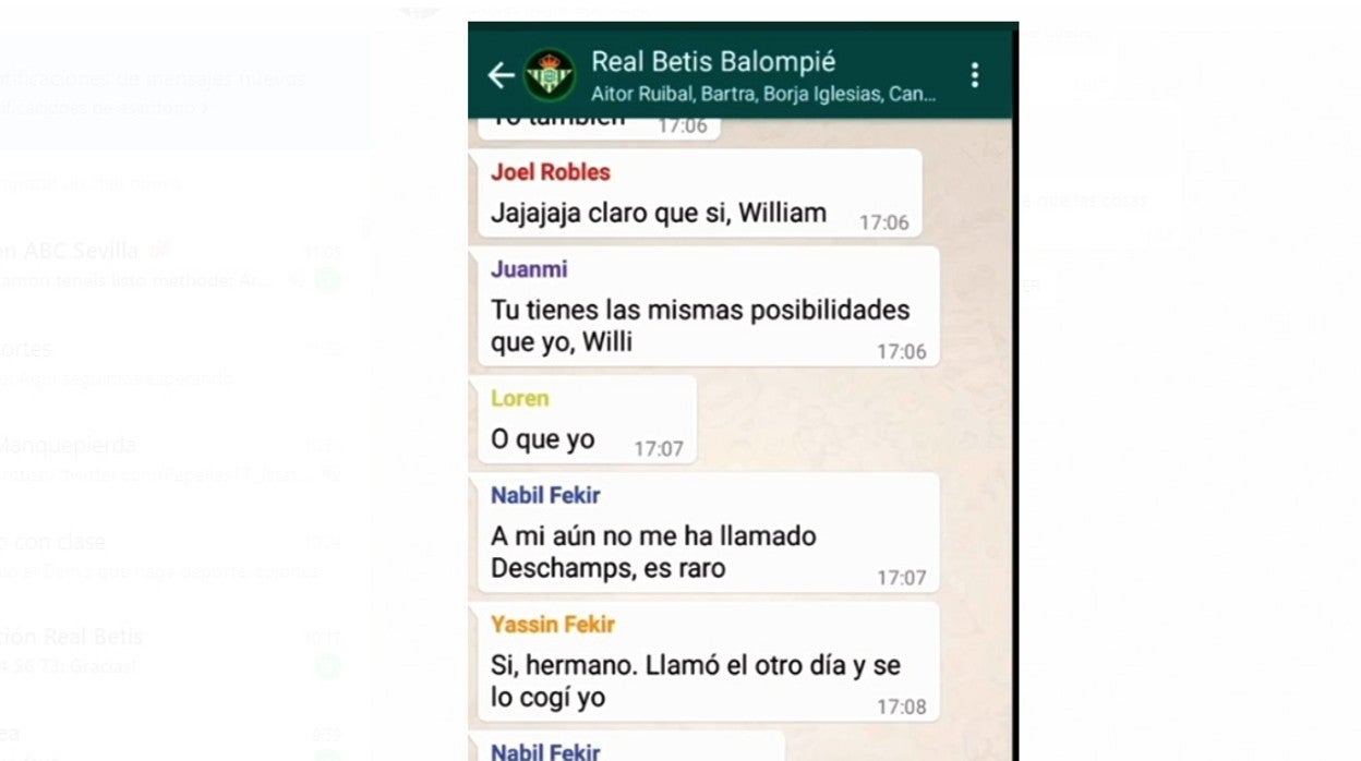 Imagen del grupo de Whatsapp ficticio del vestuario del Betis