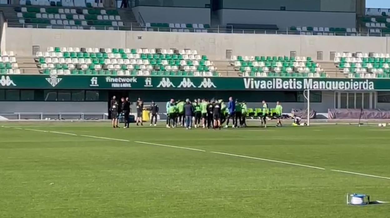 Los jugadores del Real Betis le hacen el pasillo a Sergio Canales tras su renovación de contrato