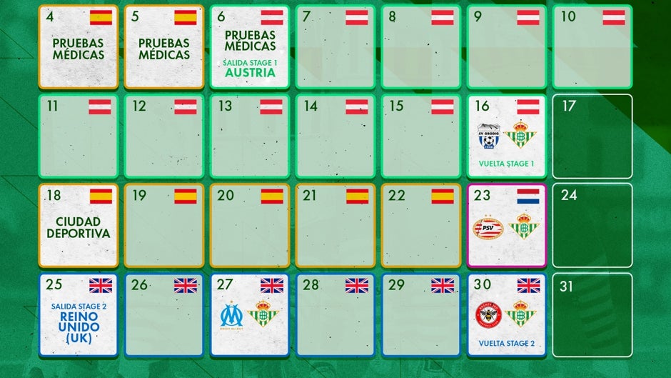 El Betis iniciará la pretemporada el 4 de julio con los reconocimientos médicos y el día 6 pondrá rumbo a Austria
