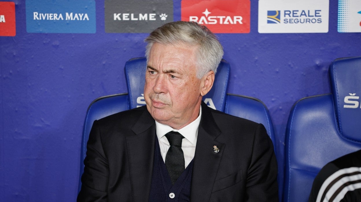 El entrenador del Real Madrid, Ancelotti, en el partido de esta noche con el RCD Espanyol