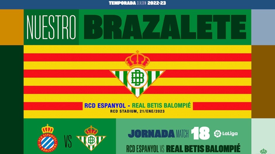 El brazalete catalán del Betis ante el Espanyol