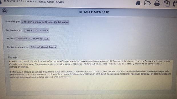 Pantallazo donde se ve la orden de la Dirección General de Ordenación Educativa