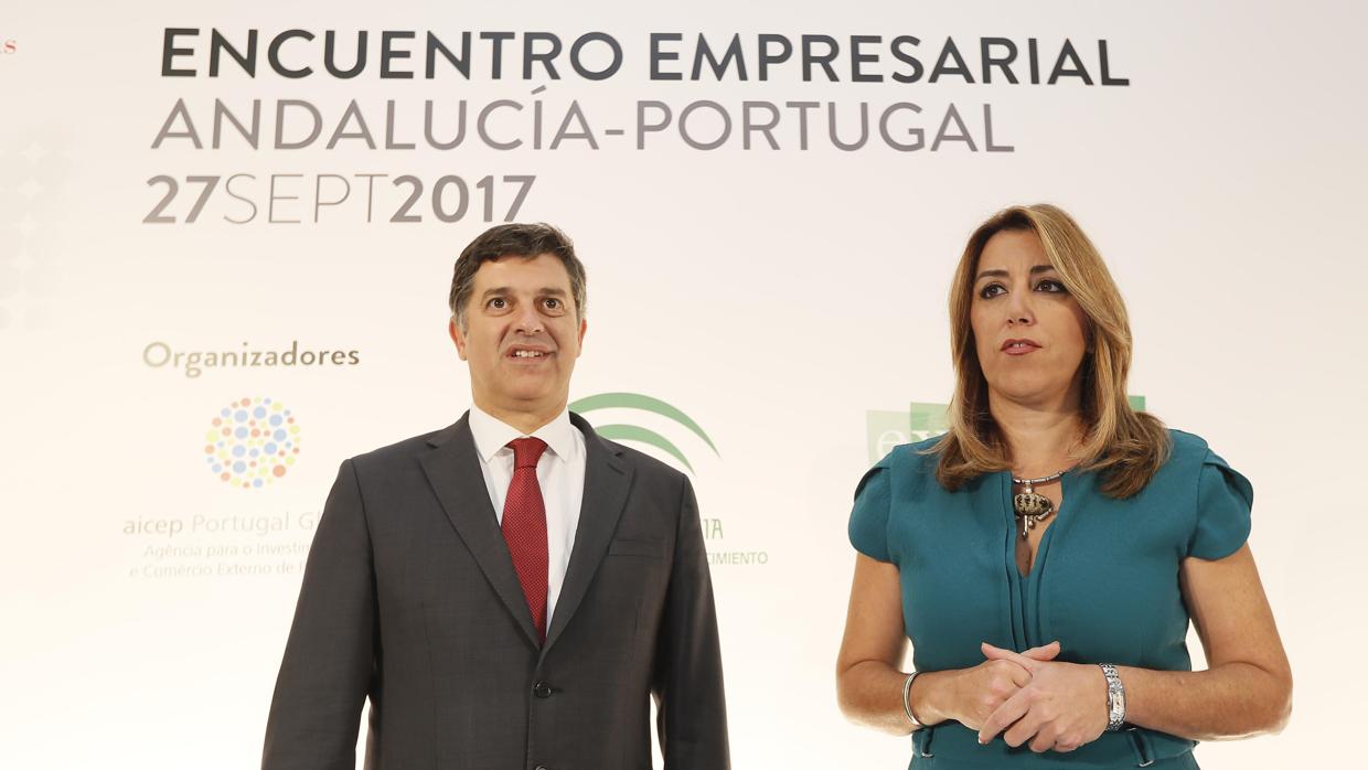Susana Díaz y el ministro de Economía de Portugal, Manuel Caldeira, en la apertura del encuentro empresarial