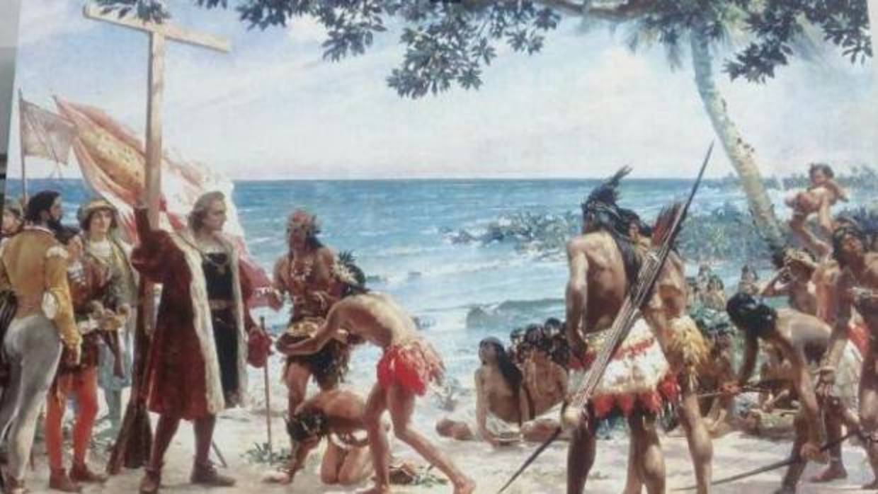 Cuadro del montillano José Garnelo que muestra a Colón al llegar a América