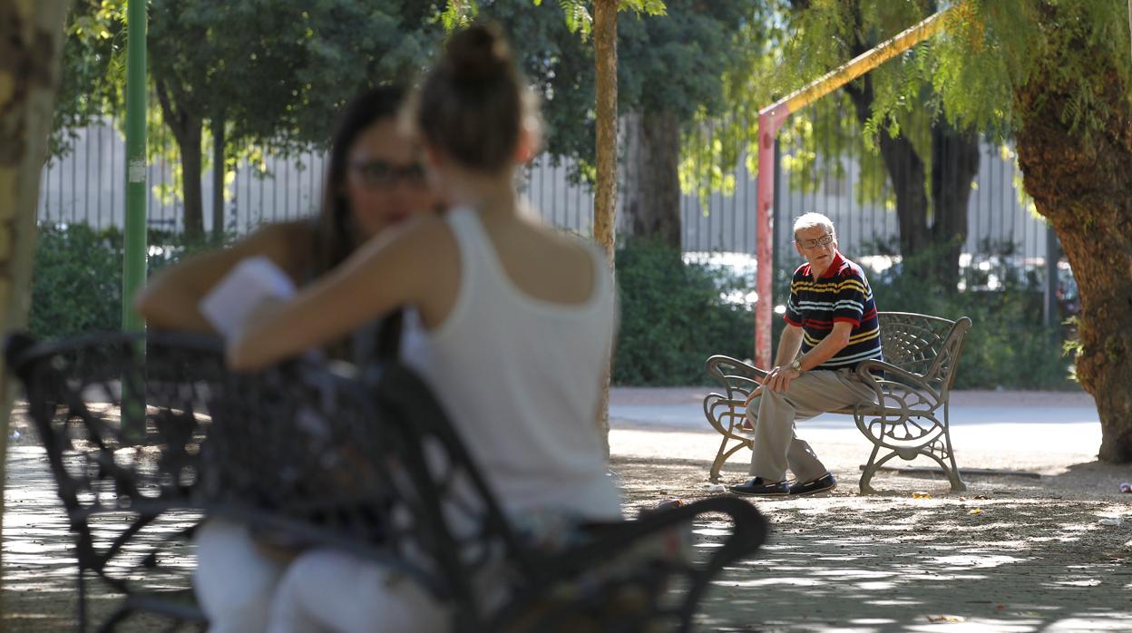 Un jubilado en el parque Madre Coraje de Córdoba