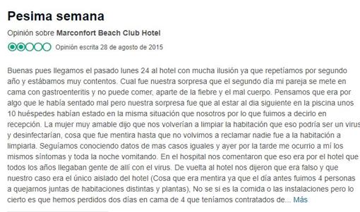 El hotel de Torremolinos acumula quejas por enfermedad de los clientes desde 2012
