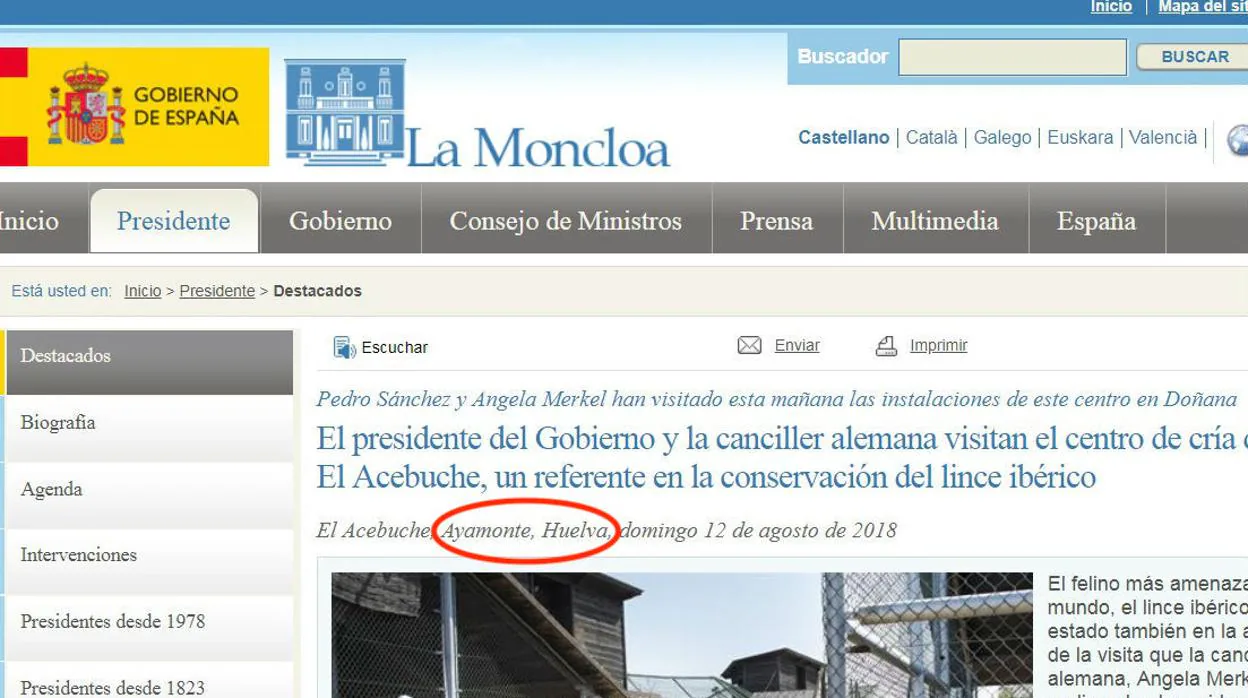 Captura de pantalla de la web de La Moncloa