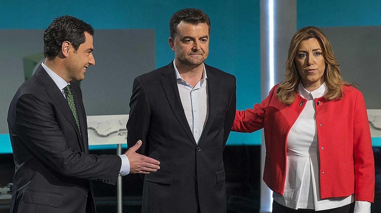 Juanma Moreno, Antonio Maíllo y Susana Díaz en el debate que celebraron en TVE en el año 2015