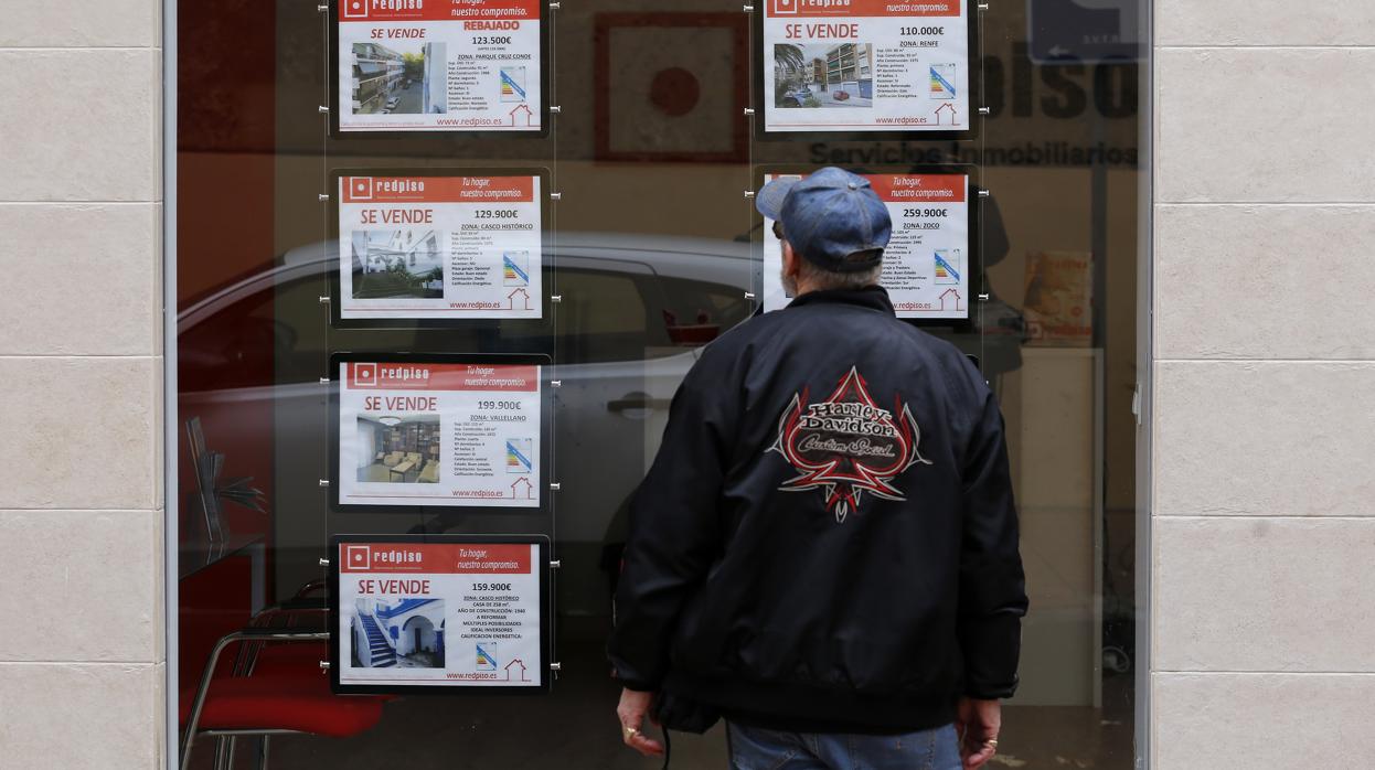 Un hombre observa la oferta de pisos de una inmobiliaria en el Centro de Córdoba