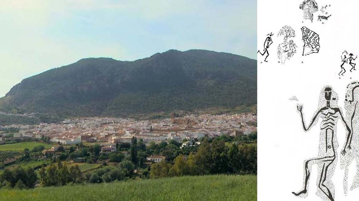 Panorámica de Algodonales junto a un calco de las pinturas rupestres